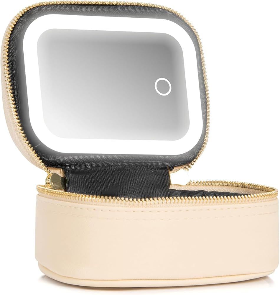 PORTA COSMETICOS CON LUZ LED MINI BEIGE