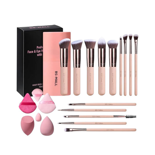 SET DE BROCHAS B-SMALL 14 PCS + 3 ESPONJAS + 3 BORLAS ROSADAS